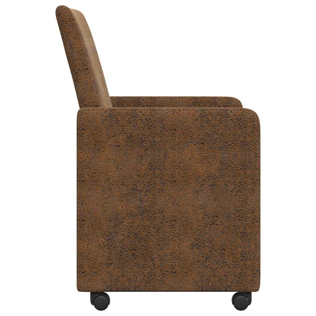 Spisebordsstole med hjul 2 stk. Faux suede læder Brun