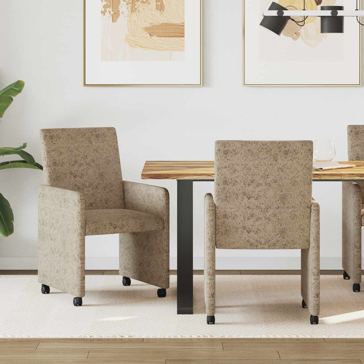 Spisebordsstole med hjul 2 stk. Faux suede læder Lysegrå