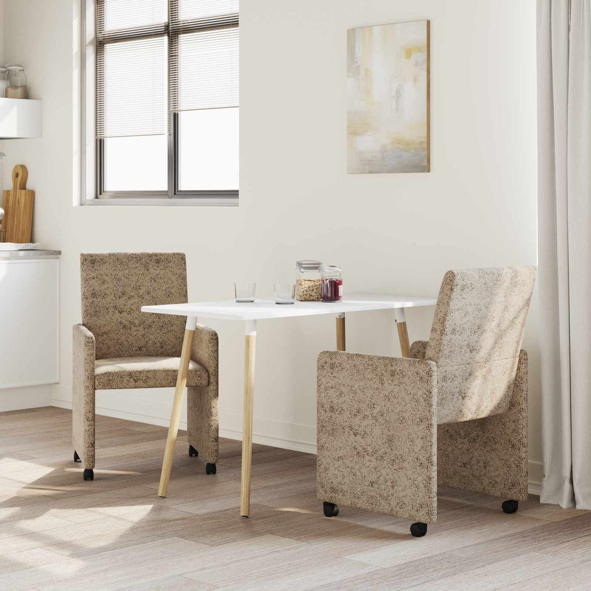 Spisebordsstole med hjul 2 stk. Faux suede læder Lysegrå