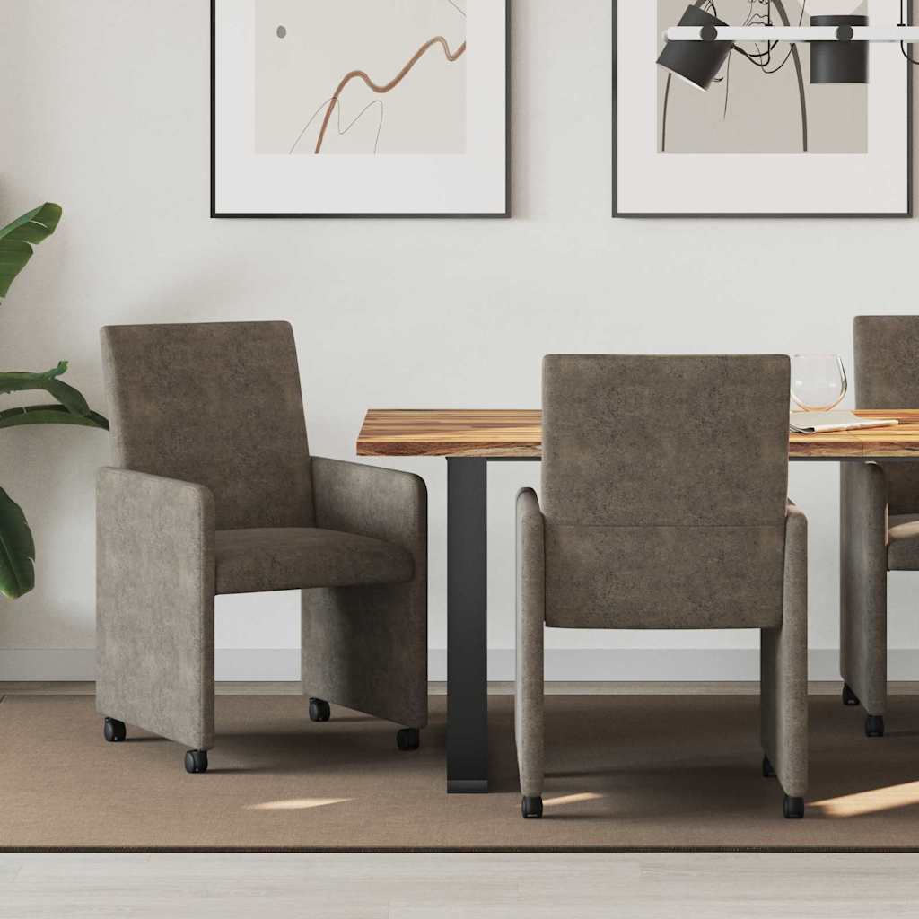 Spisebordsstole med hjul 2 stk. Faux suede læder Mørkegrå