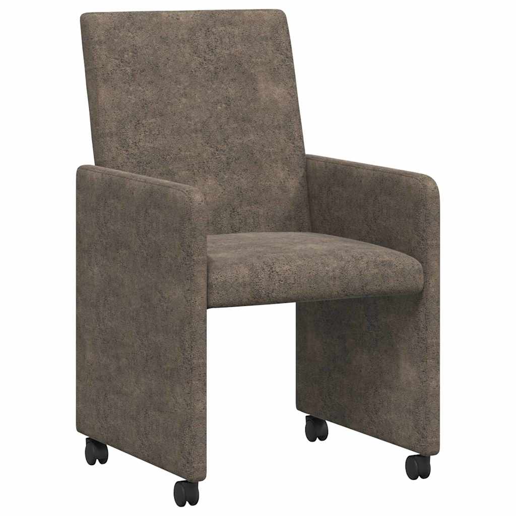 Spisebordsstole med hjul 2 stk. Faux suede læder Mørkegrå