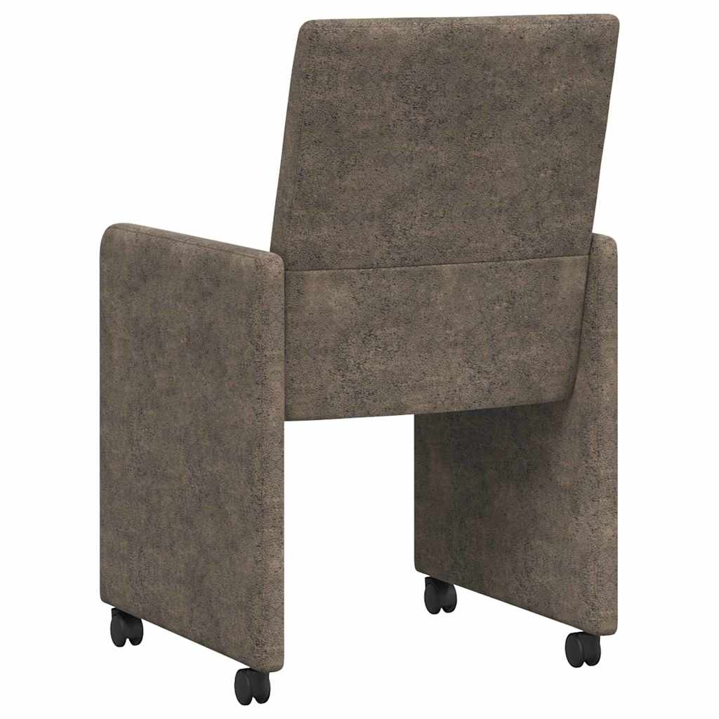 Spisebordsstole med hjul 2 stk. Faux suede læder Mørkegrå