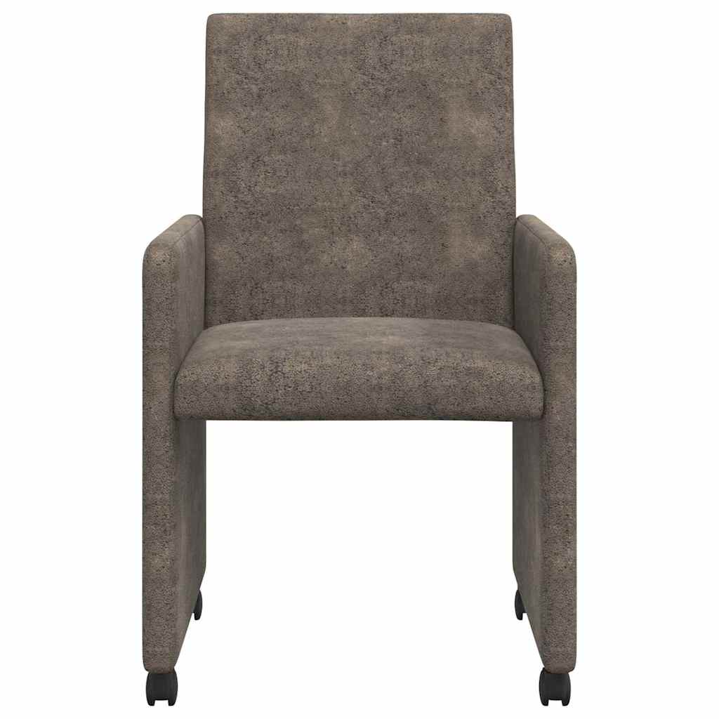 Spisebordsstole med hjul 2 stk. Faux suede læder Mørkegrå