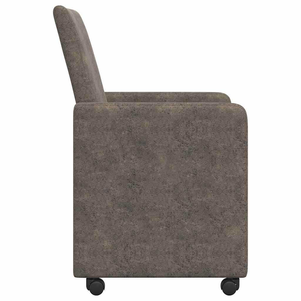 Spisebordsstole med hjul 2 stk. Faux suede læder Mørkegrå