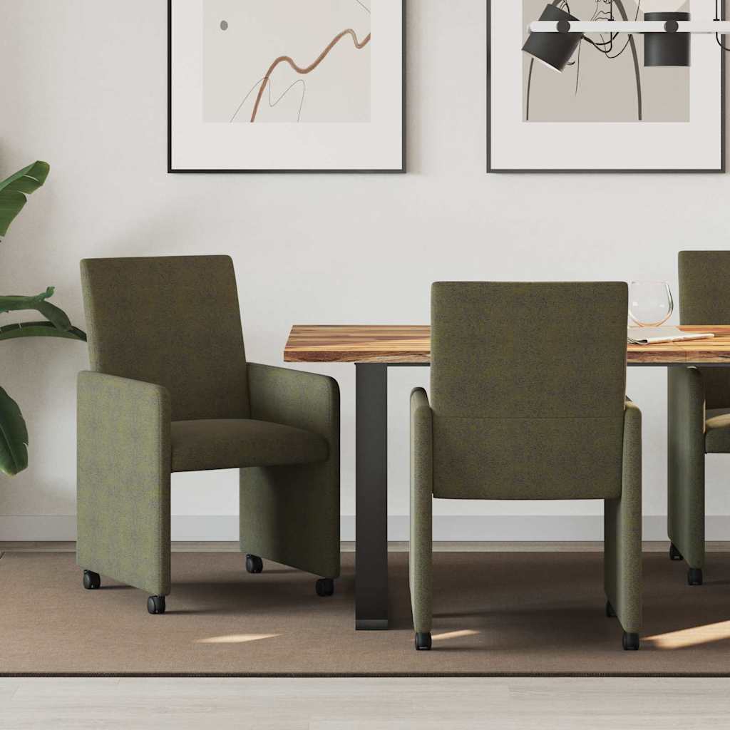 Spisebordsstole med hjul 2 stk. Faux suede læder Army grøn