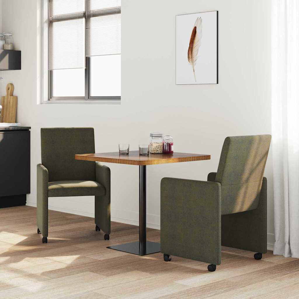 Spisebordsstole med hjul 2 stk. Faux suede læder Army grøn