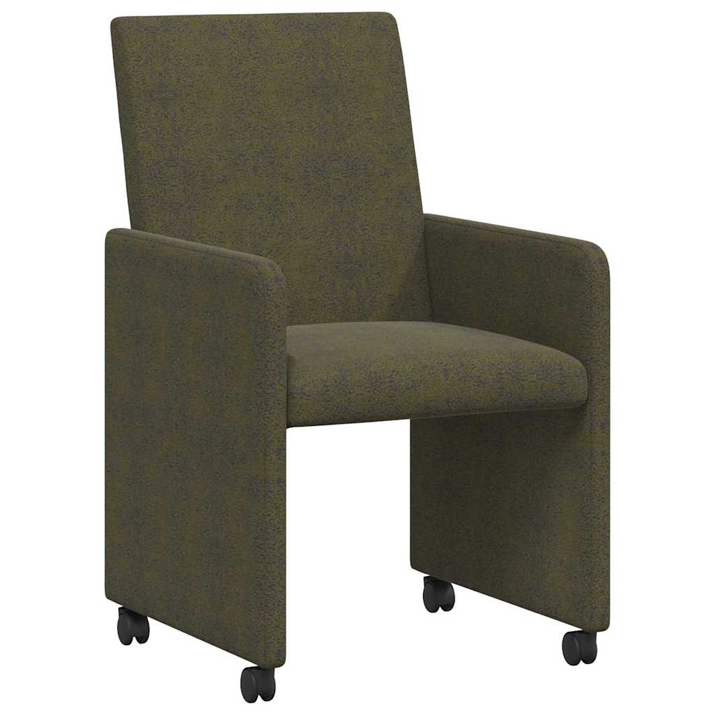 Spisebordsstole med hjul 2 stk. Faux suede læder Army grøn