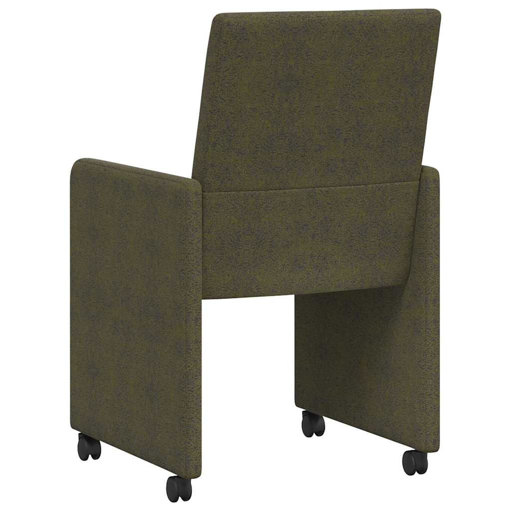 Spisebordsstole med hjul 2 stk. Faux suede læder Army grøn