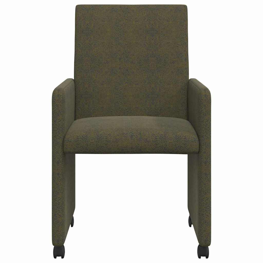 Spisebordsstole med hjul 2 stk. Faux suede læder Army grøn