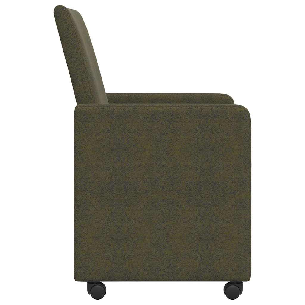 Spisebordsstole med hjul 2 stk. Faux suede læder Army grøn