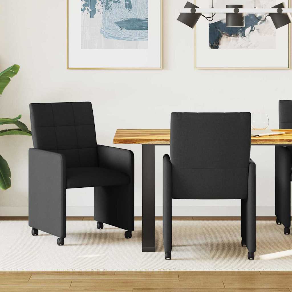 Spisebordsstole med hjul 2 stk. Stof Sort 58 x 65 x 94 cm