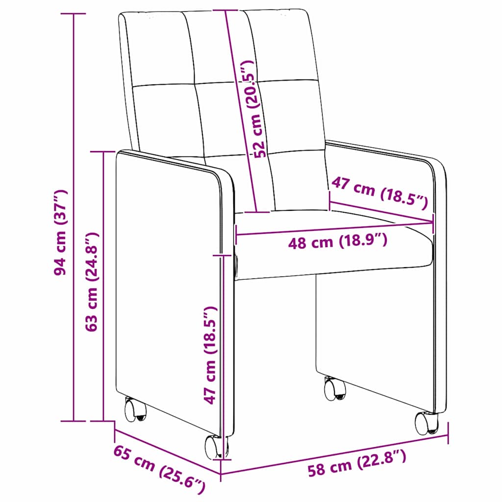 Spisebordsstole med hjul 2 stk. Stof Sort 58 x 65 x 94 cm