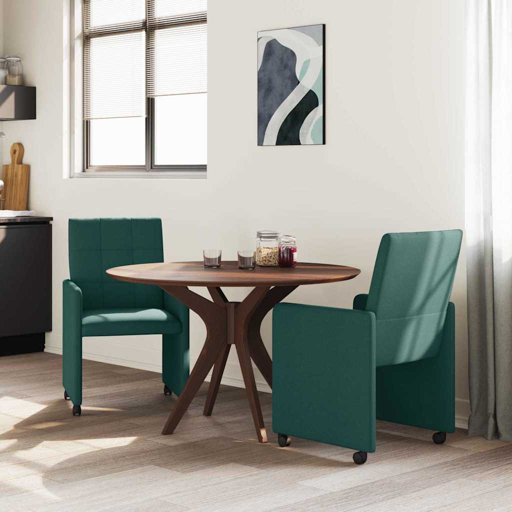Spisebordsstole med hjul 2 stk. Stof Mørkegrøn 58 x 65 x 94 cm