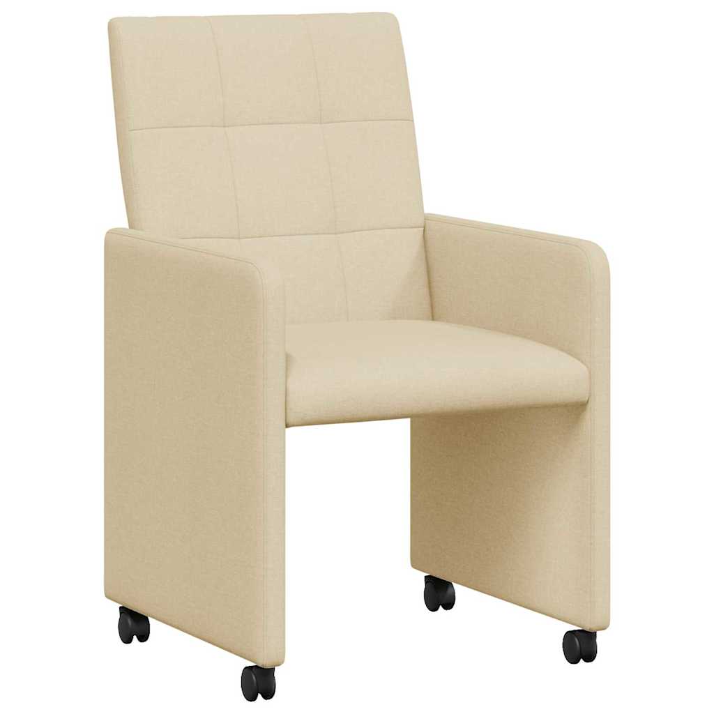Spisebordsstole med hjul 2 stk. Stof Creme 58 x 65 x 94 cm