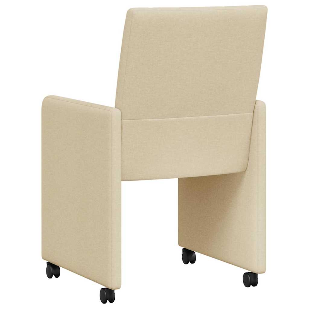 Spisebordsstole med hjul 2 stk. Stof Creme 58 x 65 x 94 cm