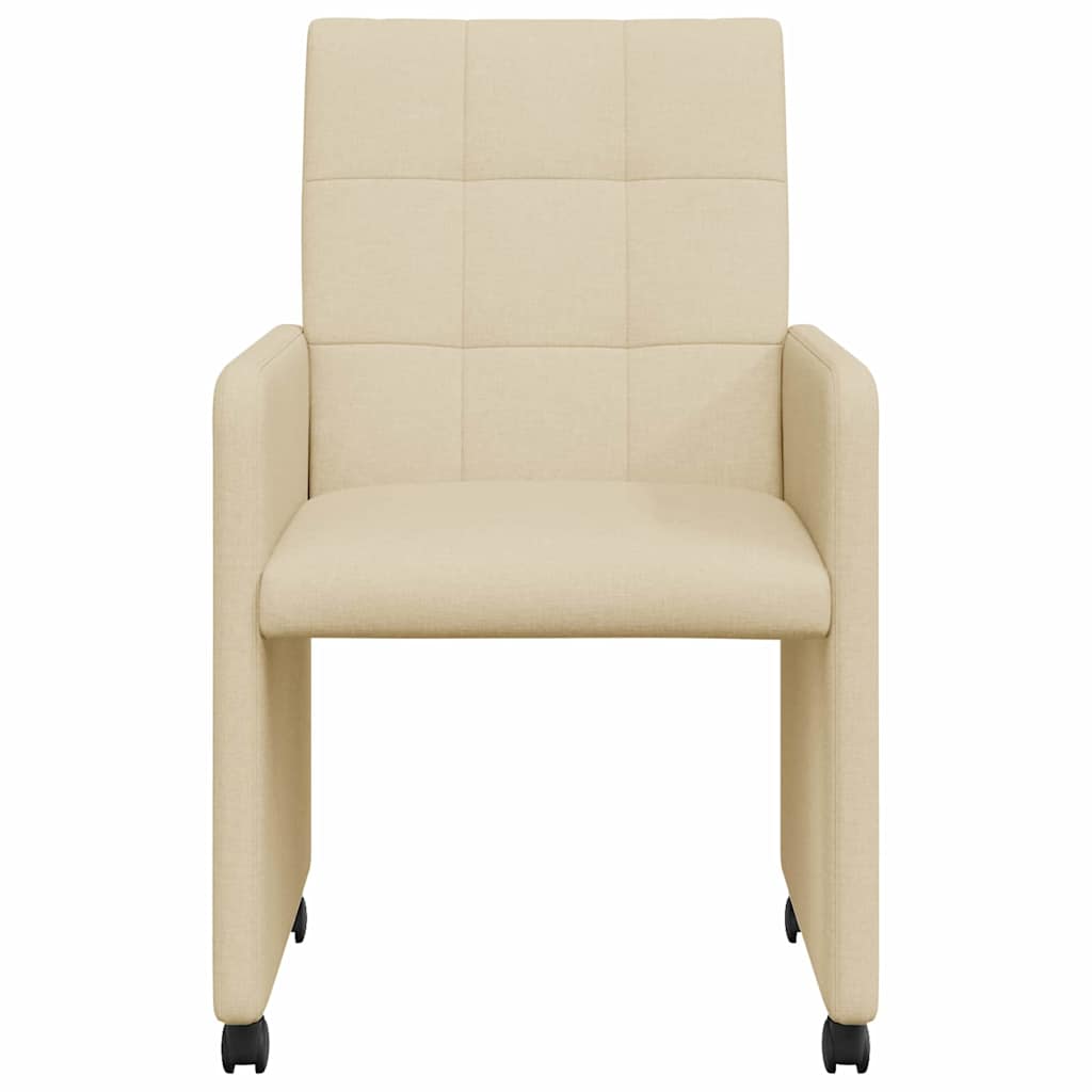 Spisebordsstole med hjul 2 stk. Stof Creme 58 x 65 x 94 cm