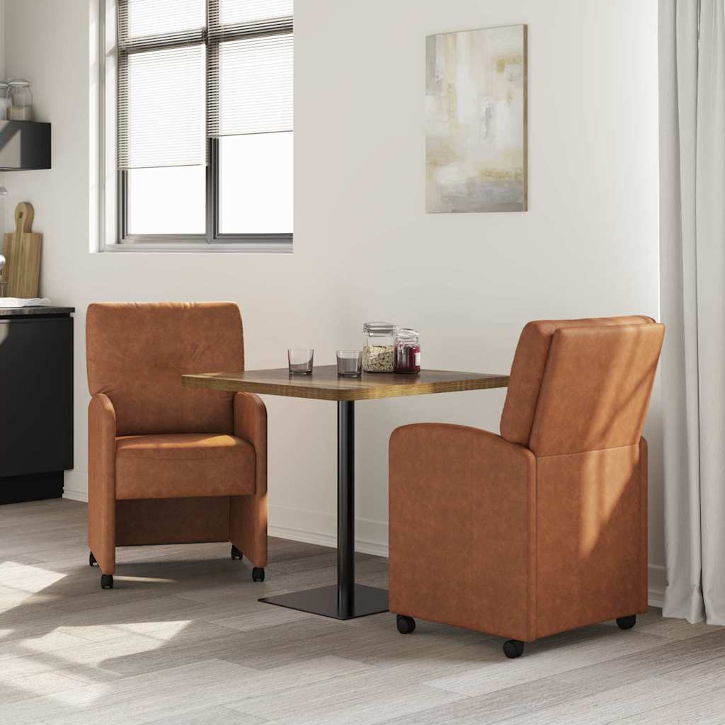 Spisebordsstole med hjul 2 stk. Kunstlæder Brun 57 x 67 x 95 cm