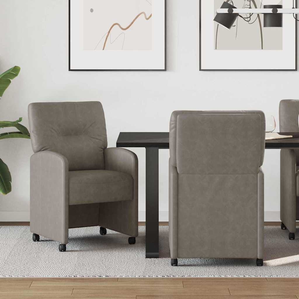 Spisebordsstole med hjul 2 stk. Kunstlæder Grå 57 x 67 x 95 cm