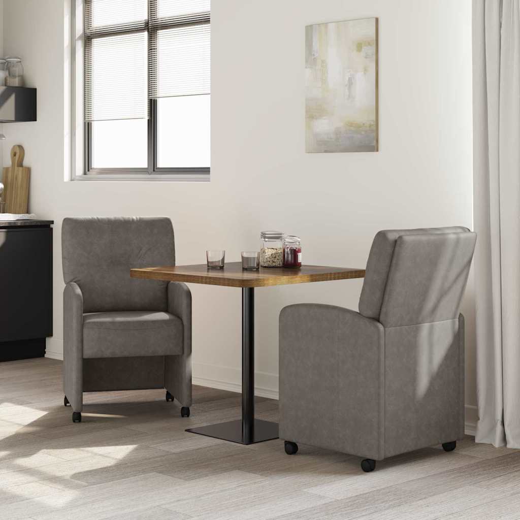 Spisebordsstole med hjul 2 stk. Kunstlæder Grå 57 x 67 x 95 cm