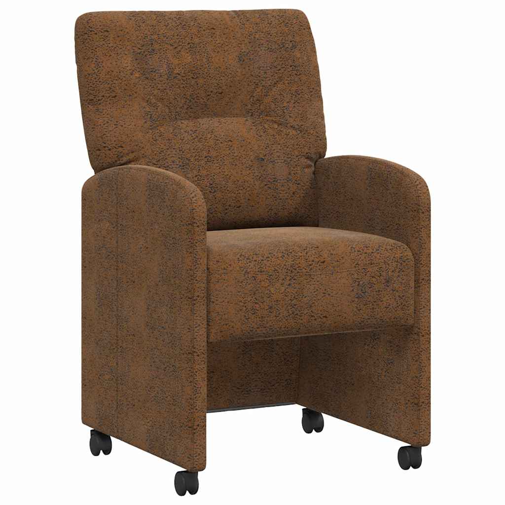 Spisebordsstole med hjul 2 stk. Faux suede læder Brun