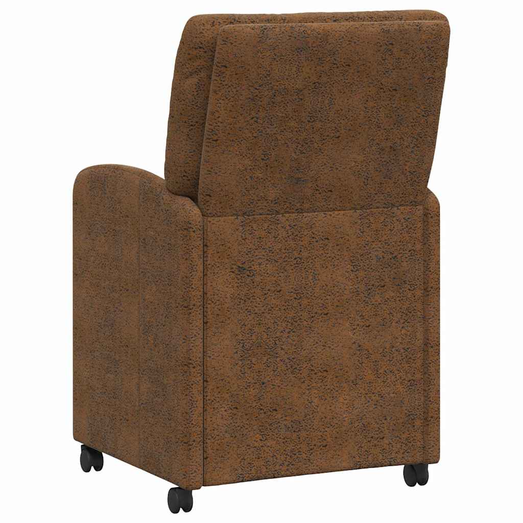 Spisebordsstole med hjul 2 stk. Faux suede læder Brun