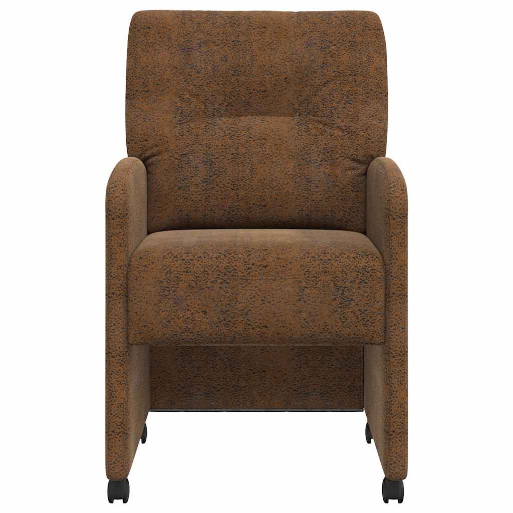 Spisebordsstole med hjul 2 stk. Faux suede læder Brun