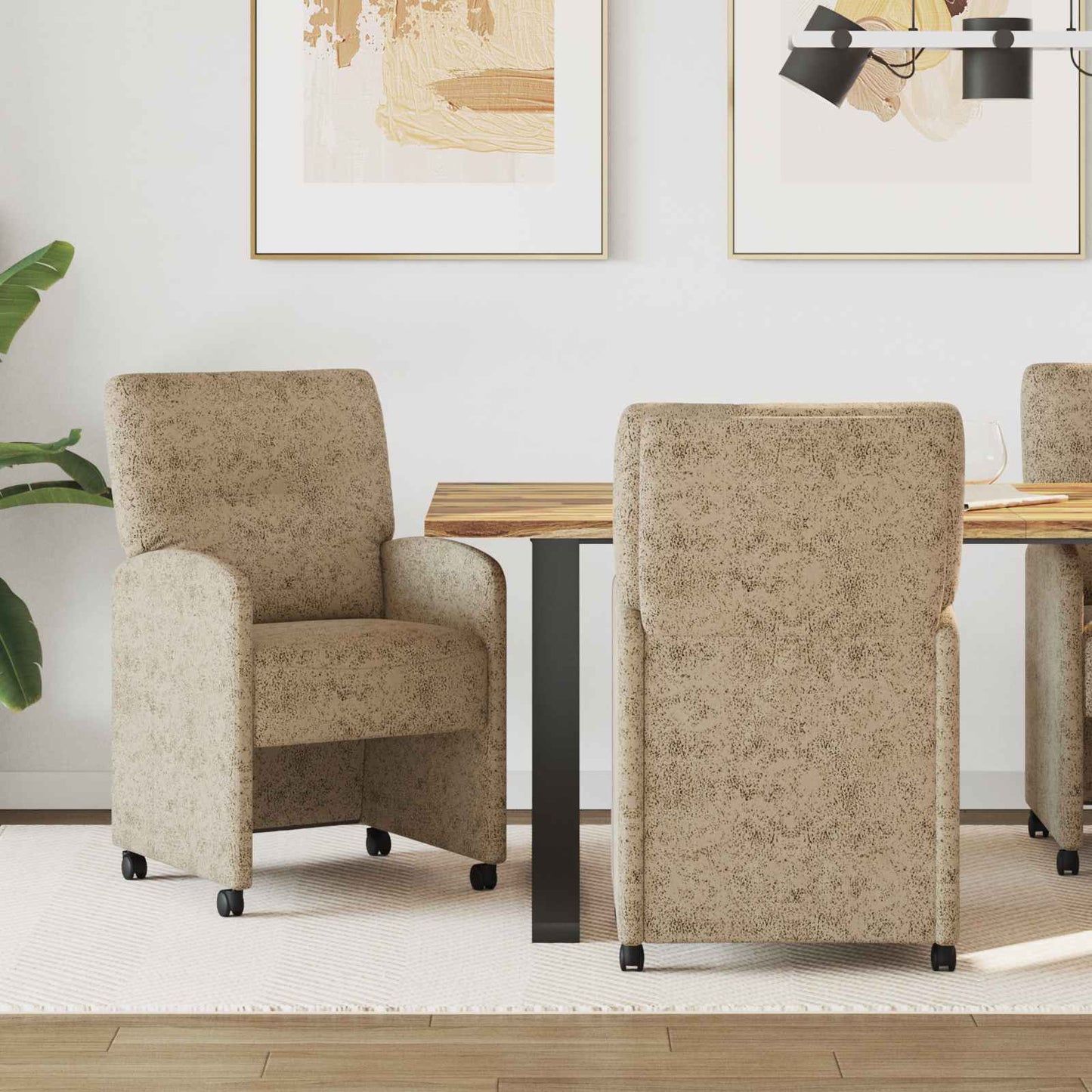 Spisebordsstole med hjul 2 stk. Faux suede læder Lysegrå