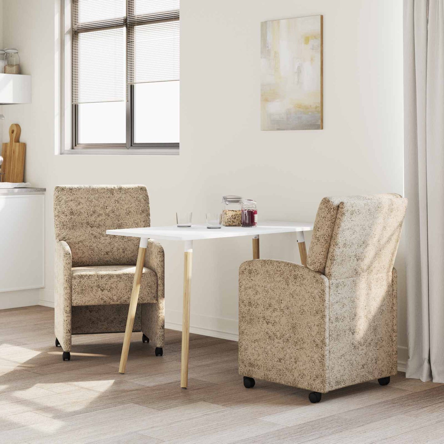 Spisebordsstole med hjul 2 stk. Faux suede læder Lysegrå