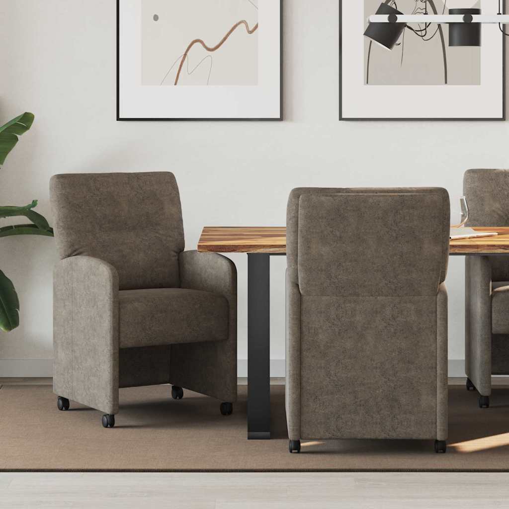 Spisebordsstole med hjul 2 stk. Faux suede læder Mørkegrå