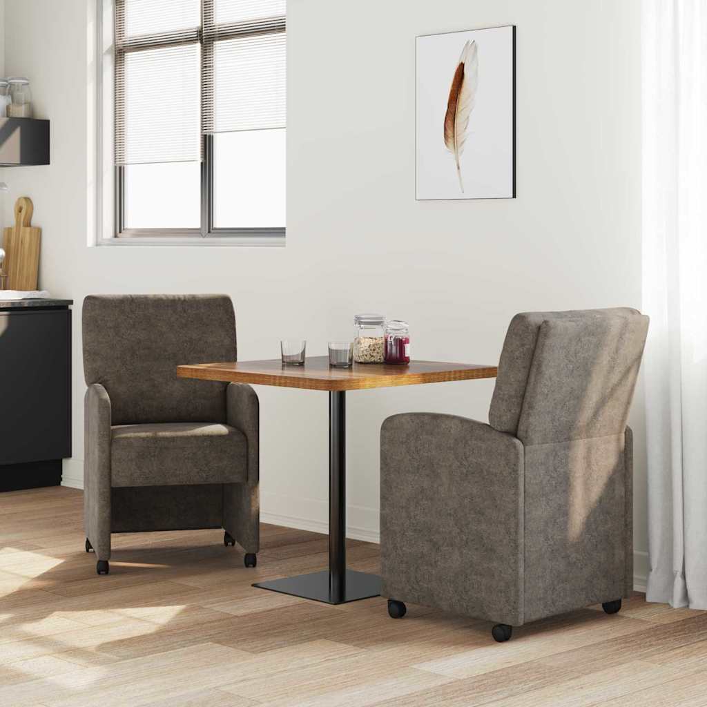 Spisebordsstole med hjul 2 stk. Faux suede læder Mørkegrå