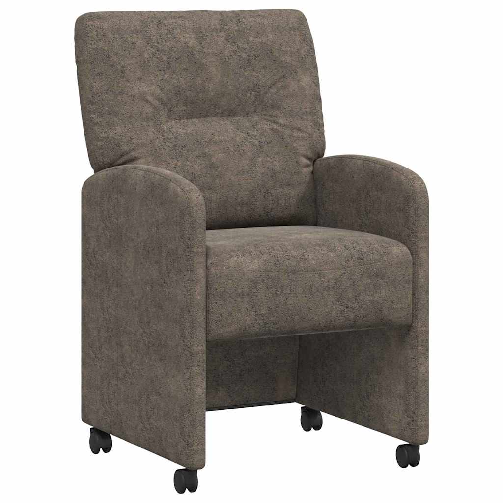 Spisebordsstole med hjul 2 stk. Faux suede læder Mørkegrå