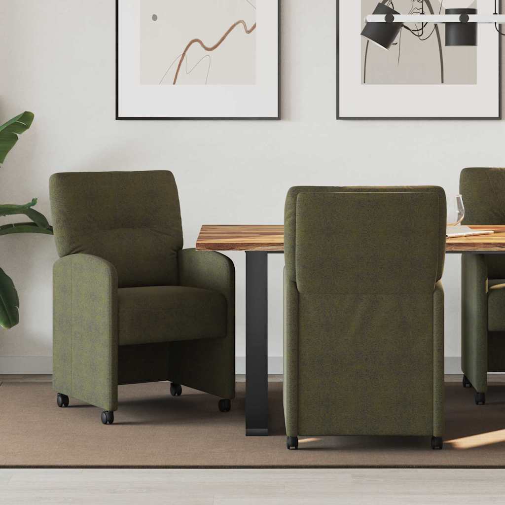 Spisebordsstole med hjul 2 stk. Faux suede læder Army grøn