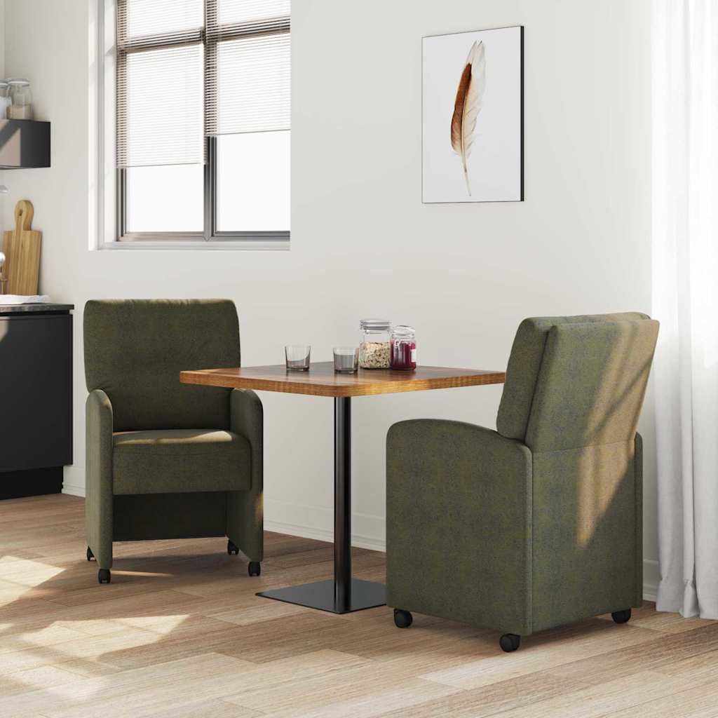Spisebordsstole med hjul 2 stk. Faux suede læder Army grøn