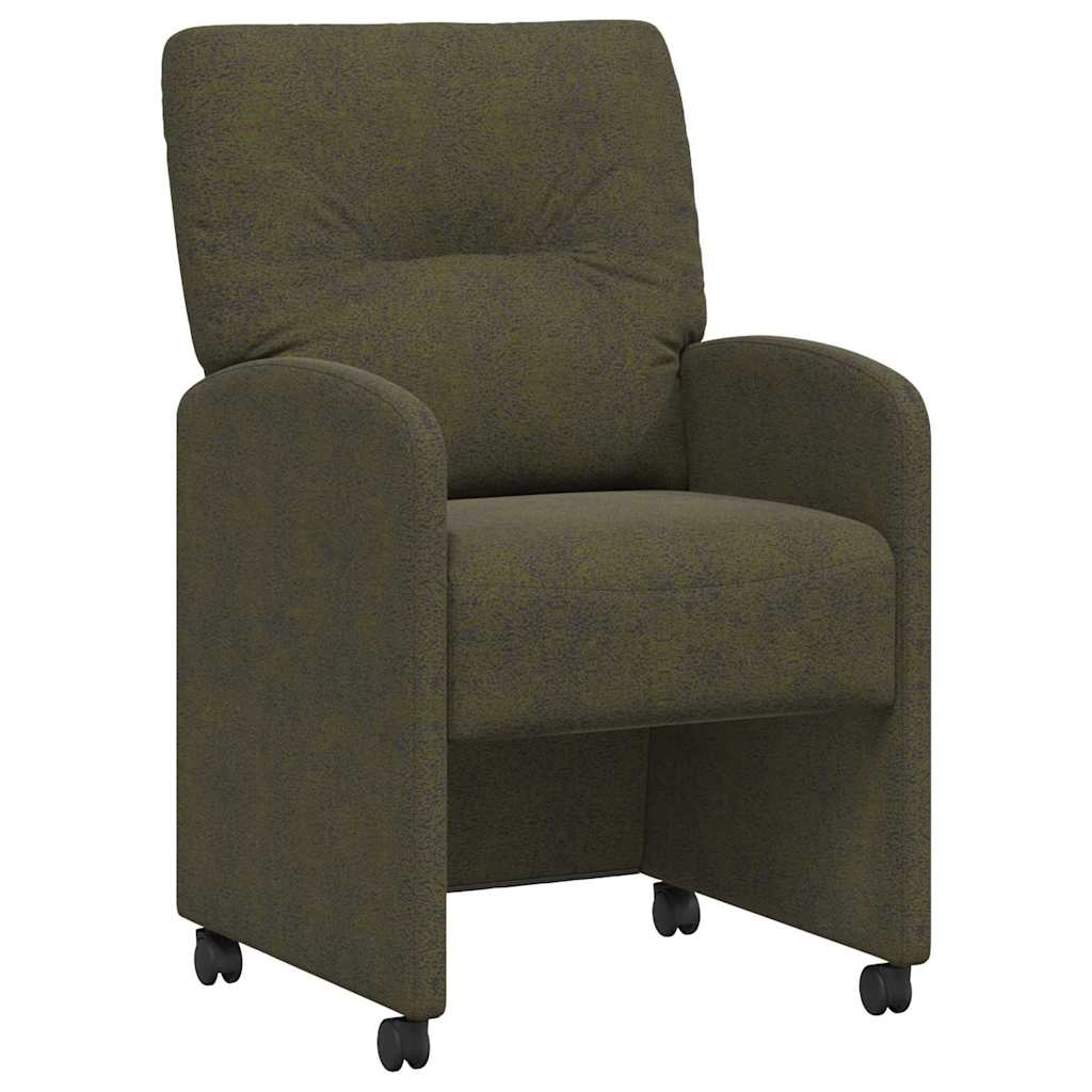 Spisebordsstole med hjul 2 stk. Faux suede læder Army grøn