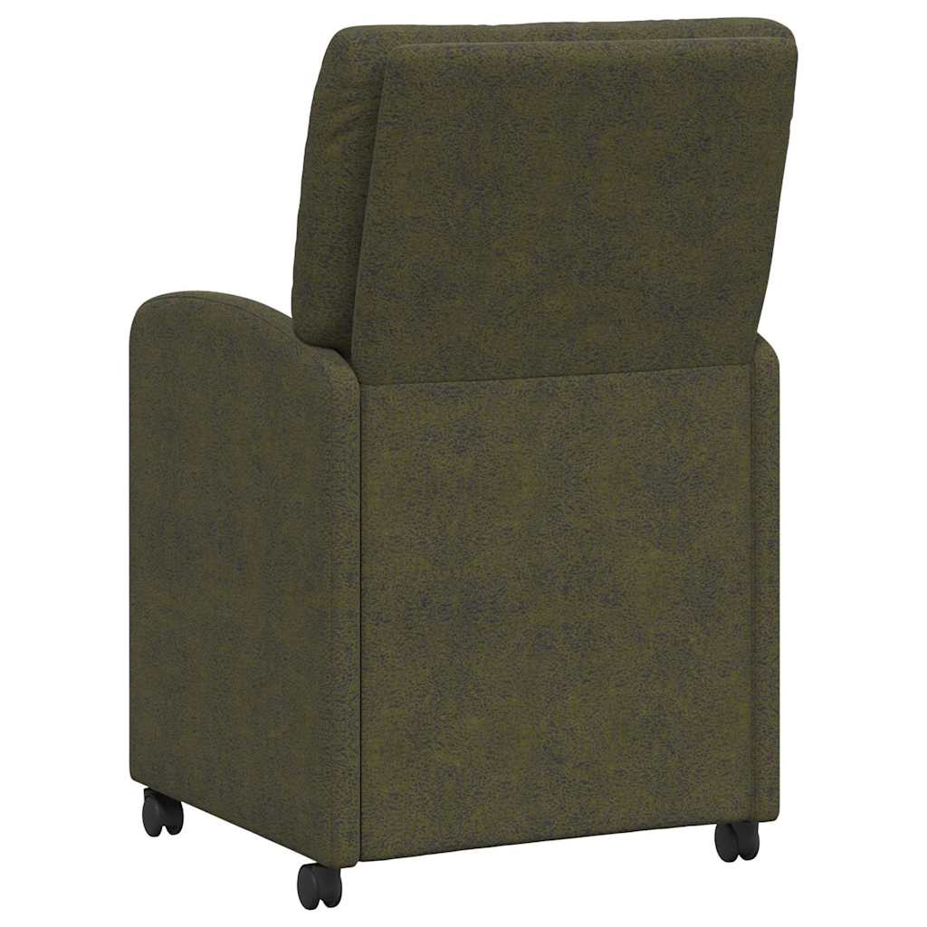 Spisebordsstole med hjul 2 stk. Faux suede læder Army grøn