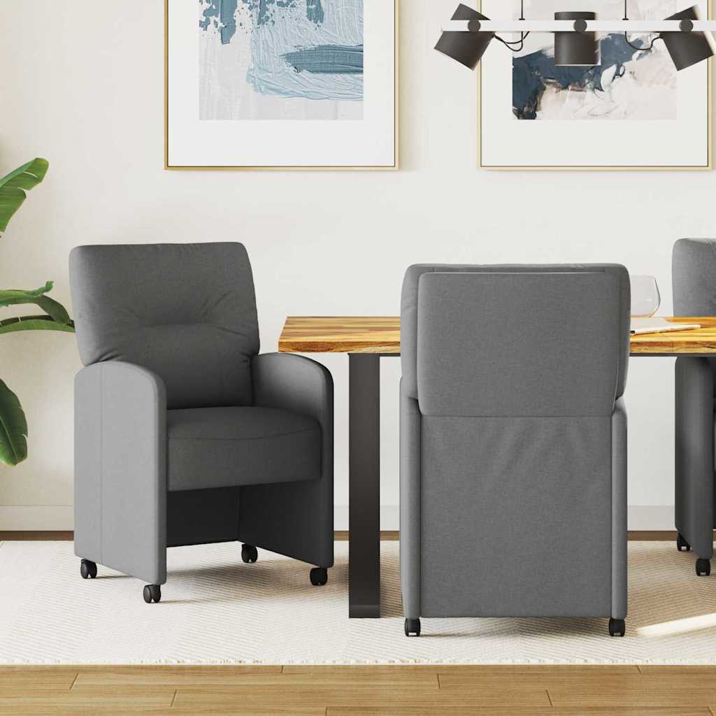 Spisebordsstole med hjul 2 stk. Stof Mørkegrå 57 x 67 x 95 cm