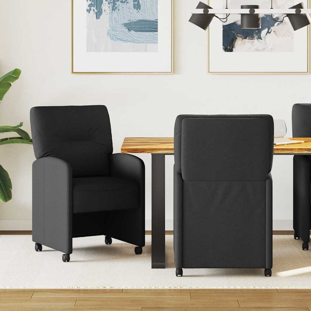 Spisebordsstole med hjul 2 stk. Stof Sort 57 x 67 x 95 cm