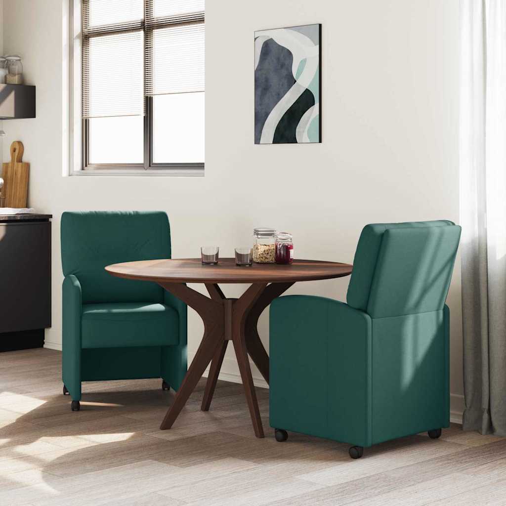 Spisebordsstole med hjul 2 stk. Stof Mørkegrøn 57 x 67 x 95 cm