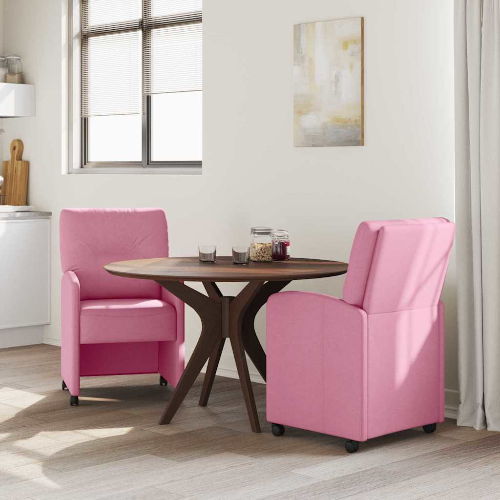 Spisebordsstole med hjul 2 stk. Stof Lyserød 57 x 67 x 95 cm