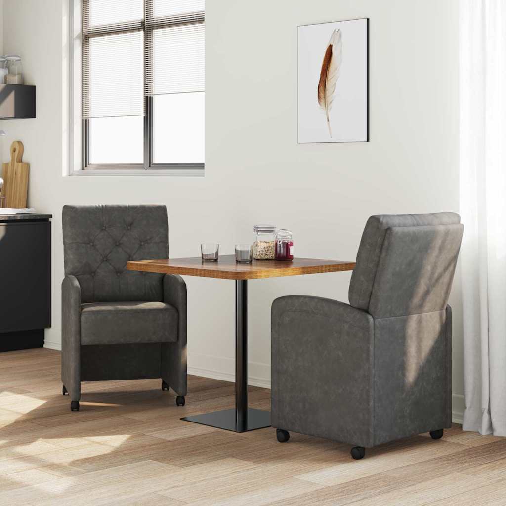 Spisebordsstole med hjul 2 stk. Kunstlæder Sort 58 x 67 x 97 cm
