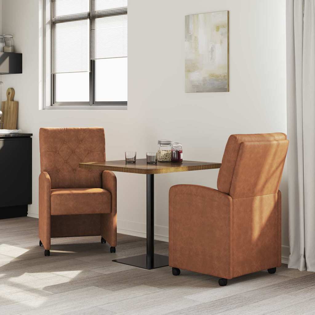 Spisebordsstole med hjul 2 stk. Kunstlæder Brun 58 x 67 x 97 cm