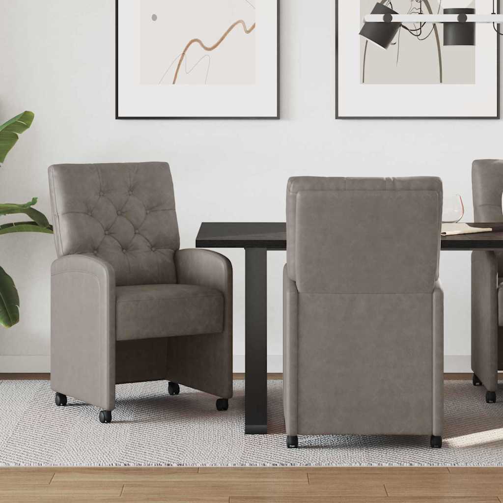 Spisebordsstole med hjul 2 stk. Kunstlæder Grå 58 x 67 x 97 cm