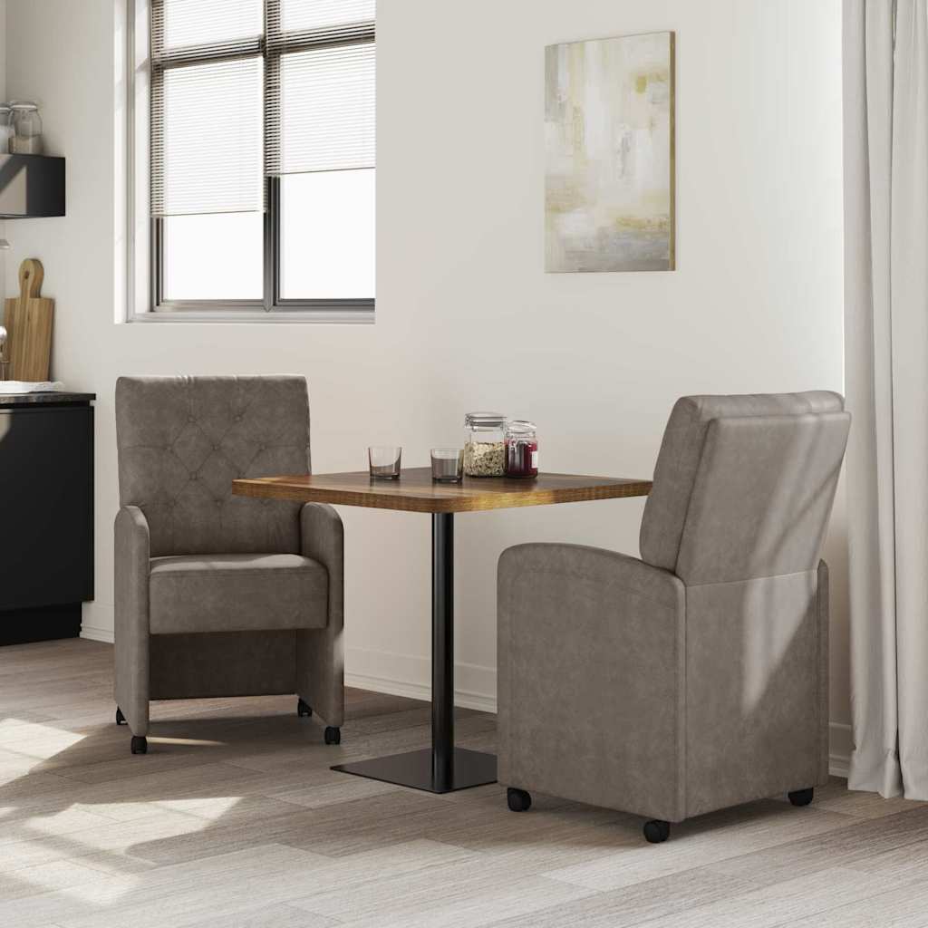 Spisebordsstole med hjul 2 stk. Kunstlæder Grå 58 x 67 x 97 cm