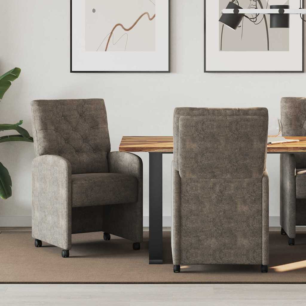 Spisebordsstole med hjul 2 stk. Faux Suede Læder Mørkegrå