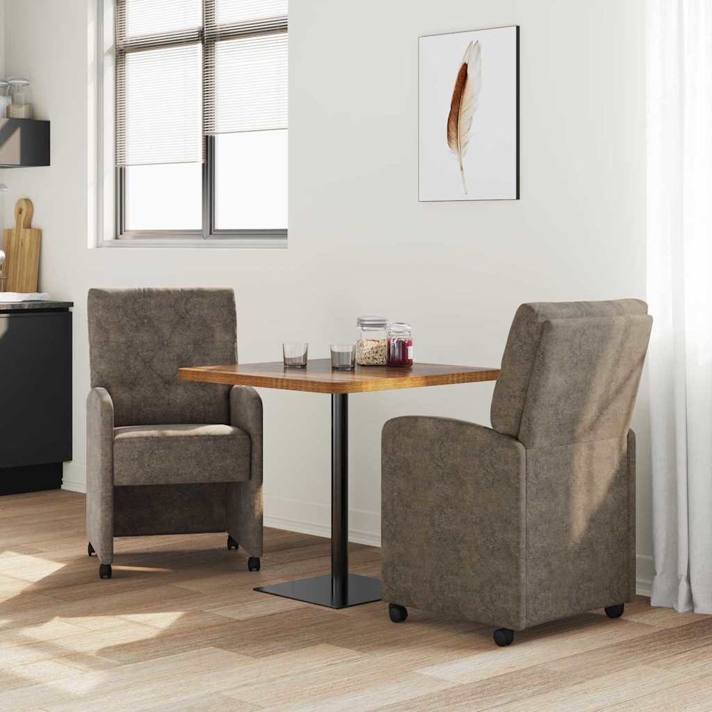 Spisebordsstole med hjul 2 stk. Faux Suede Læder Mørkegrå