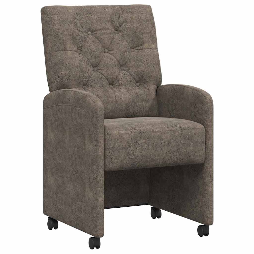 Spisebordsstole med hjul 2 stk. Faux Suede Læder Mørkegrå