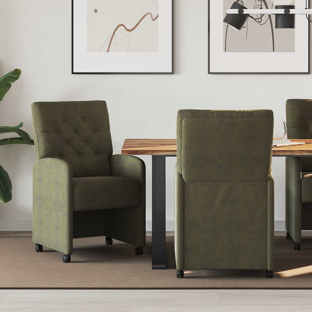 Spisebordsstole med hjul 2 stk. Faux Suede Læder Army grøn