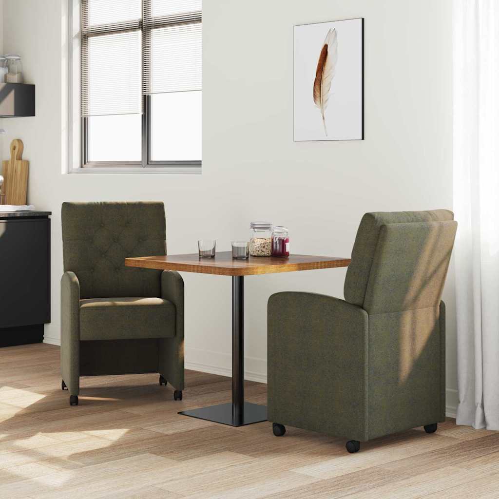 Spisebordsstole med hjul 2 stk. Faux Suede Læder Army grøn