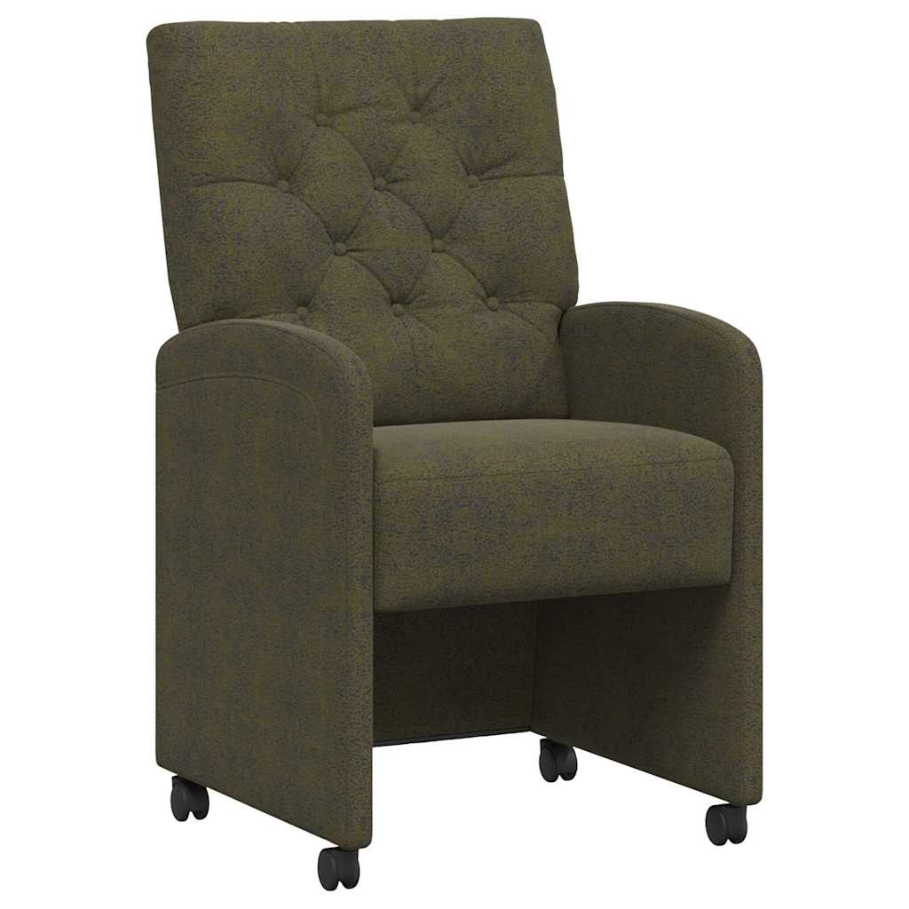 Spisebordsstole med hjul 2 stk. Faux Suede Læder Army grøn