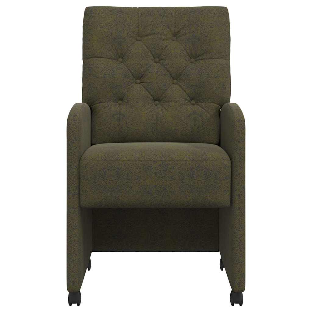 Spisebordsstole med hjul 2 stk. Faux Suede Læder Army grøn